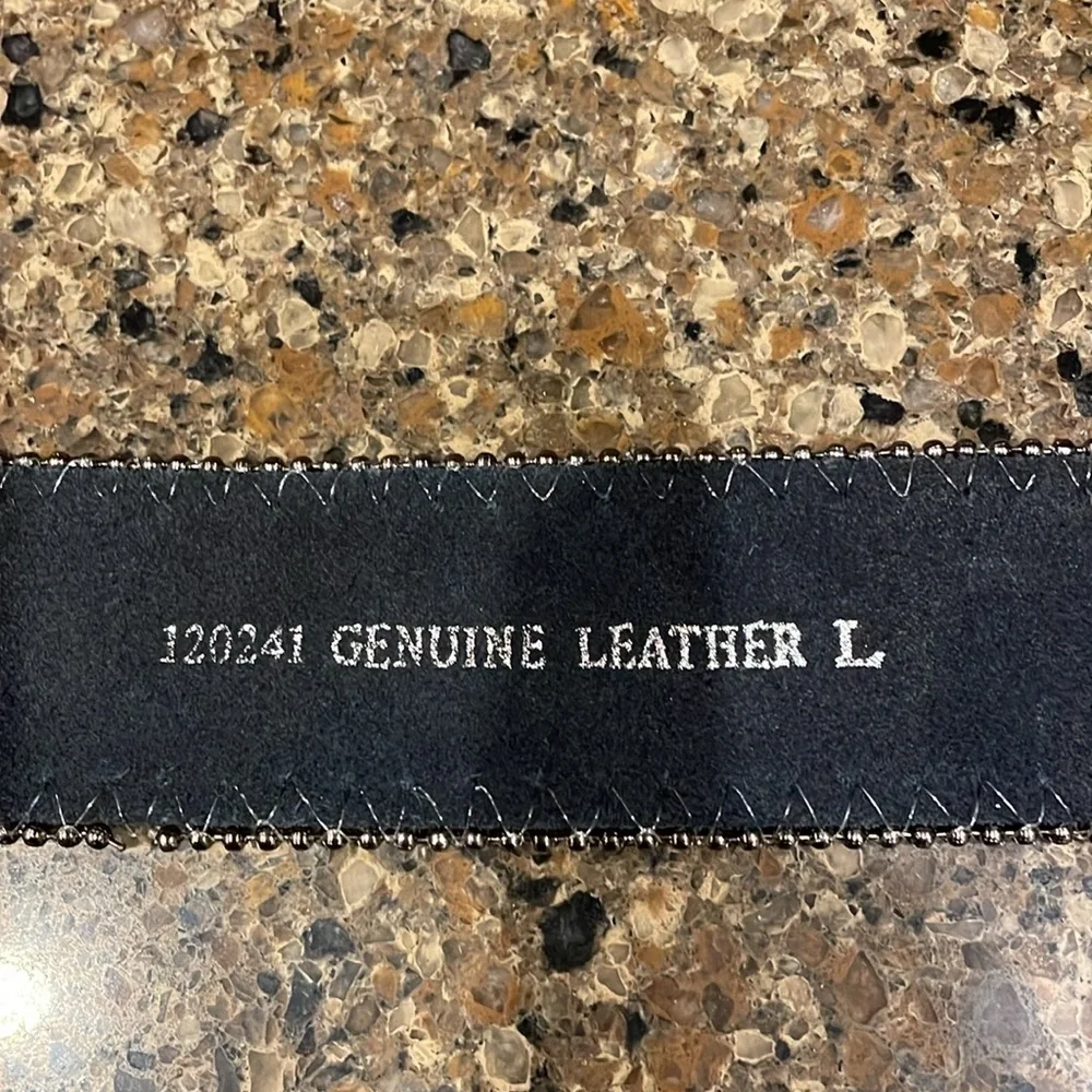 Cross Rhinestone Buckle Black Tooled Scroll Belt Size Large